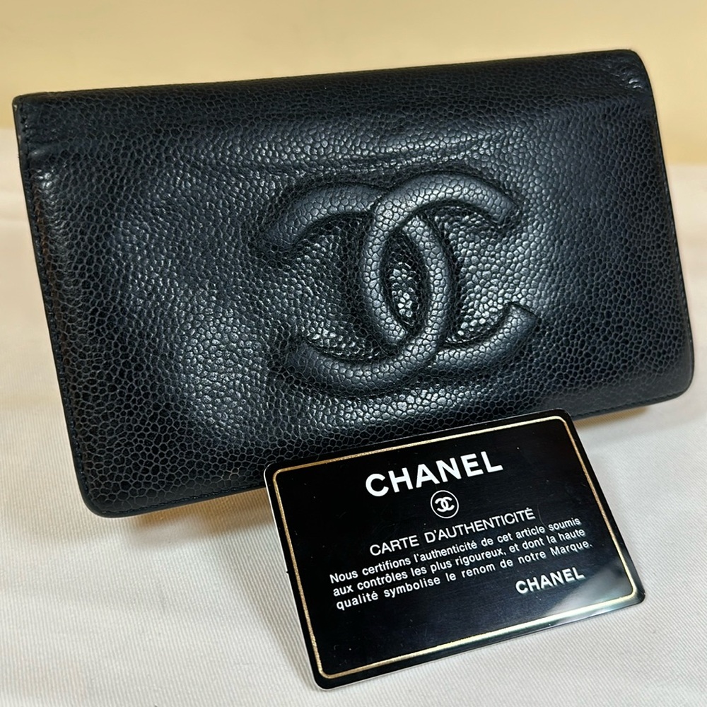 CHANEL Caviar CC Long Wallet Black, Serial Number & Authenticity Card